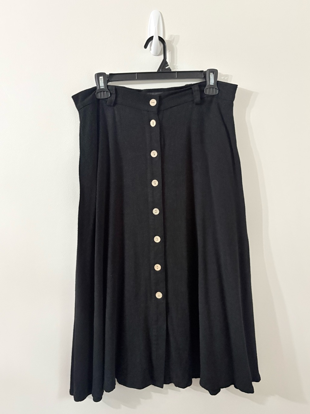 FRANK AND OAK Black Linen Blend Button Front Midi Skirt Scandi Chic - Picture 2 of 5